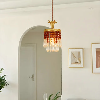 ZOWALA - Vintage Red Cylinder Crystal Dining Room Pendant Light Image - 3