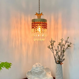 ZOWALA - Vintage Red Cylinder Crystal Dining Room Pendant Light Image - 4