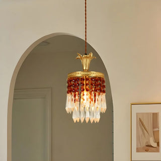 ZOWALA - Vintage Red Cylinder Crystal Dining Room Pendant Light Image - 5
