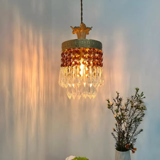 ZOWALA - Vintage Red Cylinder Crystal Dining Room Pendant Light Image - 6