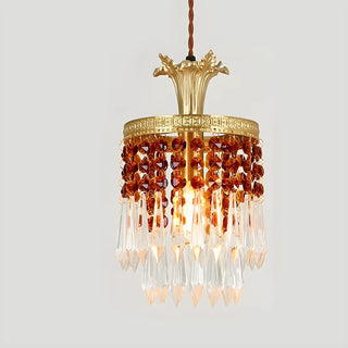 ZOWALA - Vintage Red Cylinder Crystal Dining Room Pendant Light Image - 7