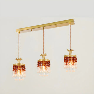 ZOWALA - Vintage Red Cylinder Crystal Dining Room Pendant Light Image - 8