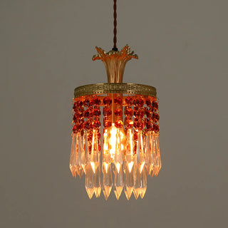ZOWALA - Vintage Red Cylinder Crystal Dining Room Pendant Light Image - 9