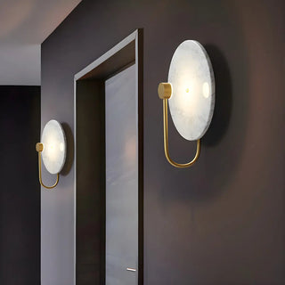 Elegant White Round Marble Mini Ambient Wall Sconce Zawala Image - 1