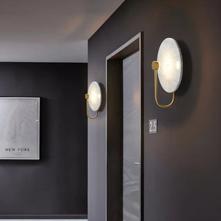 Elegant White Round Marble Mini Ambient Wall Sconce Zawala Image - 11