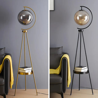 ZOWALA - Elegant Gold Tripod Glass Floor Lamp with Table Image - 10