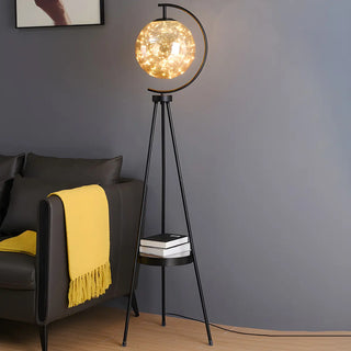 ZOWALA - Elegant Gold Tripod Glass Floor Lamp with Table Image - 4