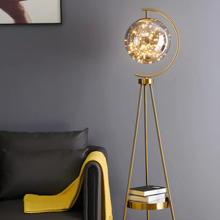 ZOWALA - Elegant Gold Tripod Glass Floor Lamp with Table Image - 5