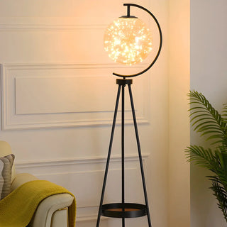 ZOWALA - Elegant Gold Tripod Glass Floor Lamp with Table Image - 7