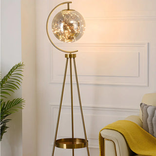 ZOWALA - Elegant Gold Tripod Glass Floor Lamp with Table Image - 8