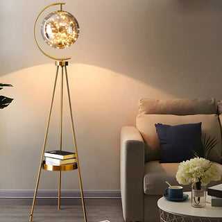 ZOWALA - Elegant Gold Tripod Glass Floor Lamp with Table Image - 9