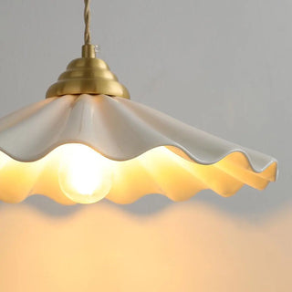 ZOWALA - Elegant Bedroom White Ceramics Wavy Cone Pendant Light Image - 11