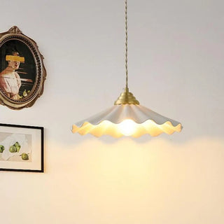 ZOWALA - Elegant Bedroom White Ceramics Wavy Cone Pendant Light Image - 2