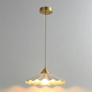 ZOWALA - Elegant Bedroom White Ceramics Wavy Cone Pendant Light Image - 5