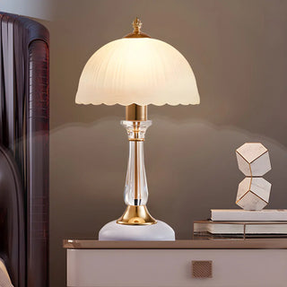 Elegant White Dome Glass Crystal Bedside Table Lamp Zawala Image - 2
