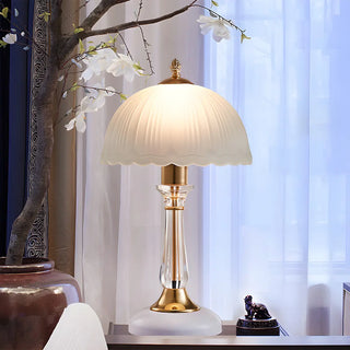 Elegant White Dome Glass Crystal Bedside Table Lamp Zawala Image - 3