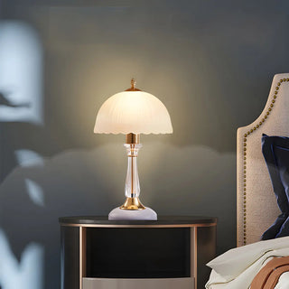 Elegant White Dome Glass Crystal Bedside Table Lamp Zawala Image - 4