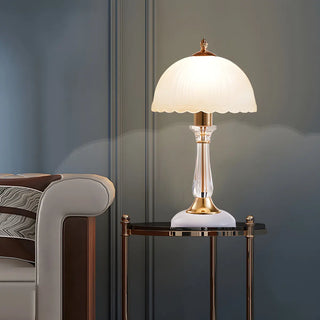 Elegant White Dome Glass Crystal Bedside Table Lamp Zawala Image - 5