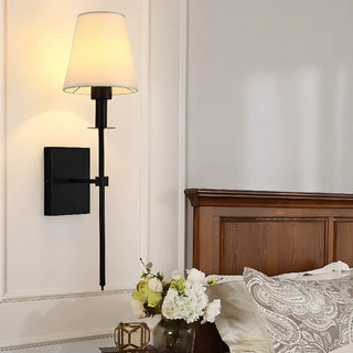 Bedroom White Fabric Cylinder Shade Gold Wall Sconce Zawala Image - 4