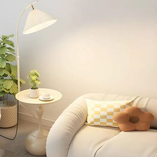 Sleek Pleated Gold Arched Floor Lamp with Side Table Zawala Image - 10