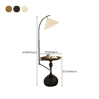 Sleek Pleated Gold Arched Floor Lamp with Side Table Zawala #size