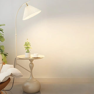 Sleek Pleated Gold Arched Floor Lamp with Side Table Zawala Image - 3