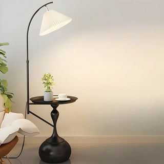 Sleek Pleated Gold Arched Floor Lamp with Side Table Zawala Image - 4