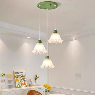 Elegant Dining Room Green and White Flower Pendant Light Zawala Image - 1