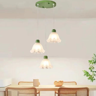 Elegant Dining Room Green and White Flower Pendant Light Zawala Image - 2