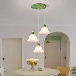 Elegant Dining Room Green and White Flower Pendant Light Zawala Image - 3