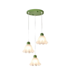Elegant Dining Room Green and White Flower Pendant Light Zawala Image - 6