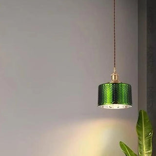 ZOWALA - Modern Bedroom Green Glass Cylinder Pendant Light Image - 1
