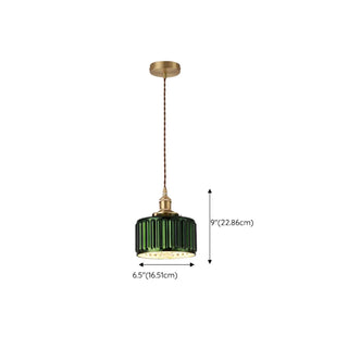ZOWALA - Modern Bedroom Green Glass Cylinder Pendant Light Image - 16