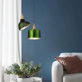 ZOWALA - Modern Bedroom Green Glass Cylinder Pendant Light Image - 2