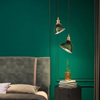 ZOWALA - Modern Bedroom Green Glass Cylinder Pendant Light Image - 3