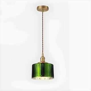 ZOWALA - Modern Bedroom Green Glass Cylinder Pendant Light Image - 7