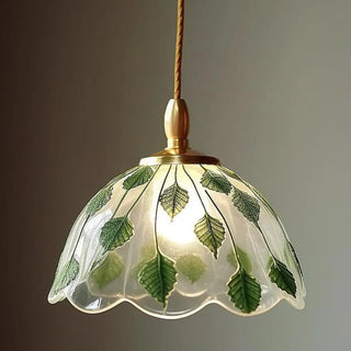 ZOWALA - Elegant Dining Room Green Leaf Glass Dome Pendant Light Image - 2