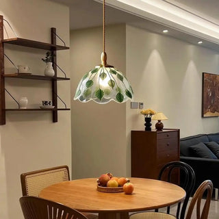 ZOWALA - Elegant Dining Room Green Leaf Glass Dome Pendant Light Image - 3