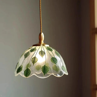 ZOWALA - Elegant Dining Room Green Leaf Glass Dome Pendant Light Image - 4