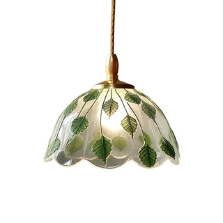 ZOWALA - Elegant Dining Room Green Leaf Glass Dome Pendant Light Image - 5