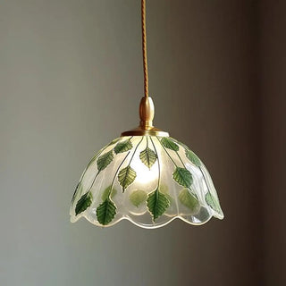 ZOWALA - Elegant Dining Room Green Leaf Glass Dome Pendant Light Image - 6