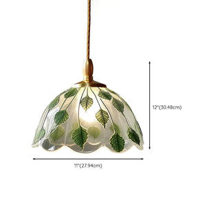 ZOWALA - Elegant Dining Room Green Leaf Glass Dome Pendant Light #size