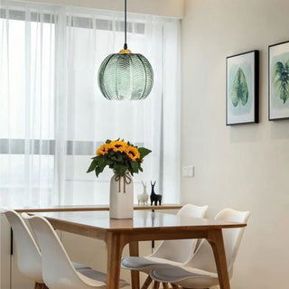 ZOWALA - Modern Dining Room Green Leaf Pattern Glass Pendant Light Image - 1