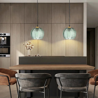 ZOWALA - Modern Dining Room Green Leaf Pattern Glass Pendant Light Image - 3