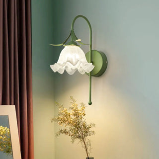 Elegant Floral White Glass Shade Metal Wall Sconce Zawala Image - 1