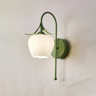 Elegant Floral White Glass Shade Metal Wall Sconce Zawala Image - 12