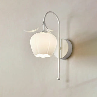 Elegant Floral White Glass Shade Metal Wall Sconce Zawala Image - 13