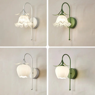 Elegant Floral White Glass Shade Metal Wall Sconce Zawala Image - 2