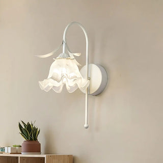 Elegant Floral White Glass Shade Metal Wall Sconce Zawala Image - 3