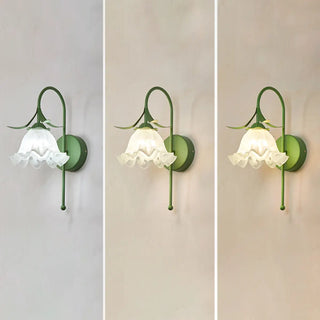 Elegant Floral White Glass Shade Metal Wall Sconce Zawala Image - 7